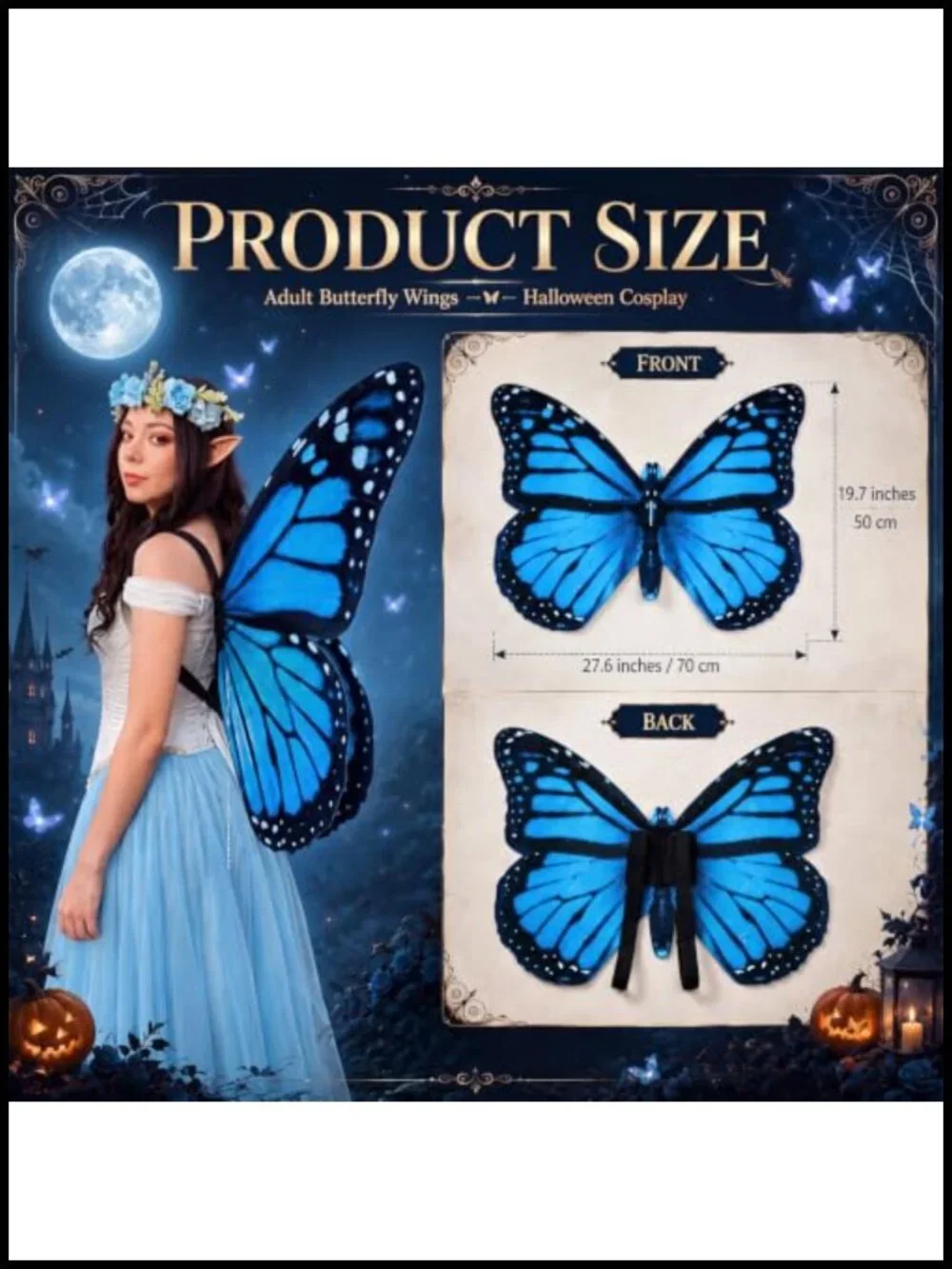 Double Sided Butterfly Wings Costume for Women Halloween Fairy Dress Up with